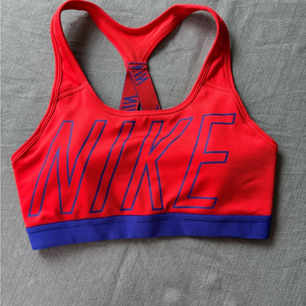 Nike Dri-Fit Women's Vibrant Red and Blue Sports Bra Size M removable pads